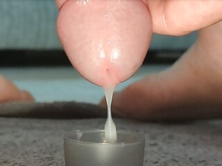 Extreme closeup of me slowly teasing and edging out sperm drip by drip into a cup multiple cumshots collection feet load