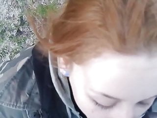Redhead gives good head outdoors
