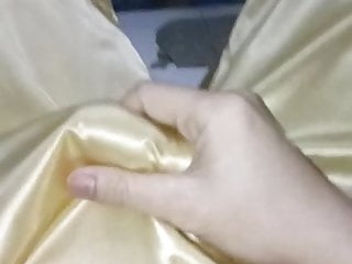 Cum with shiny gold pants