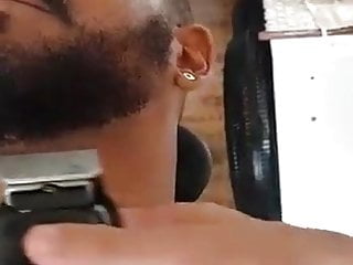 Beard trimmed by naked hot sexy  tattooed Latino barber