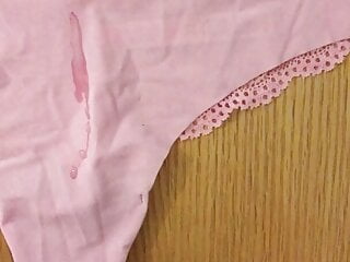 Cumming in my gf pink VS panties 