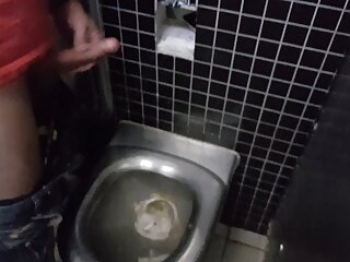 Yummy cock shooting sperm on the wall in toilete and on the wc in restarea on highway in Germany