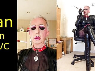 PVC fetish tranny smoking with long nails and fag boots 