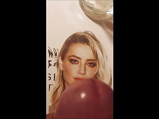 Cum tribute for Amber Heard&#039;s printed face photo