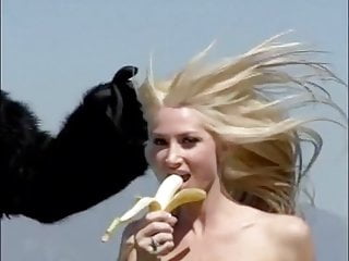 Bouncing blonde with banana