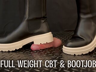Fullweight Cock Trample &amp; Bootjob in Leather Boots with TamyStarly - Ballbusting CBT