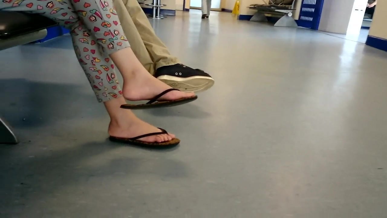 Candid asian feet flip flops