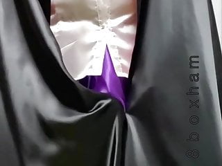 masturbation with purple satin skirt and satin cloak