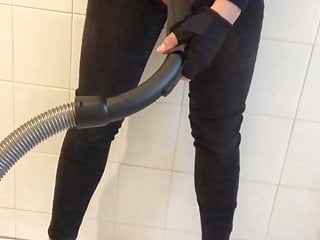 Cute CDGirl putting her tiny cock in vacuum cleaner
