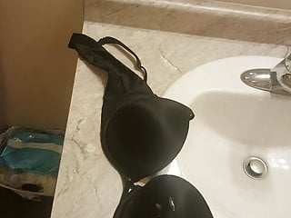 Spraying cum on my cousin allison&#039;s work bra