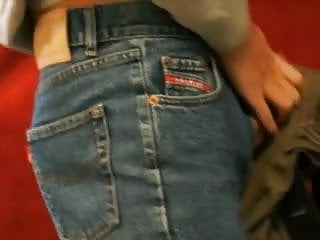 My boyfriend having fun in my mother&#039;s jeans