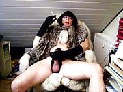fur faggot with big cock is masturbating in furs
