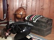 Elizabth Andrews Strapped and Panel Gagged in a Black Catsui