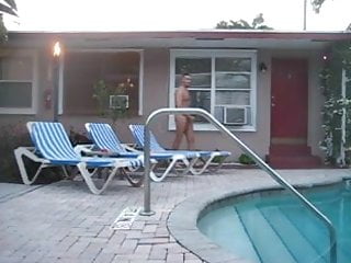 Jerking naked hotel pool...