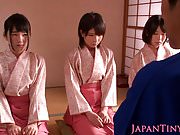 Japanese geishas cocksucking in asian fourway