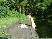 Swimming, wanking and cumming at the canoe boarding point