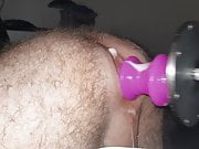 Fucking my ass deep with a ribbed dildo on my machine