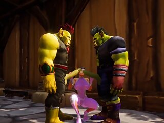 Elf has a Threesome with Two Orcs : Warcraft Porn Parody