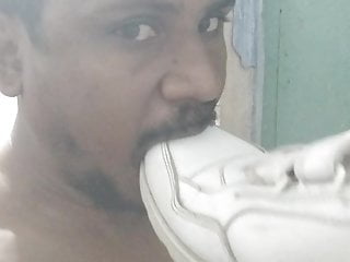 Licking my friend shoes...