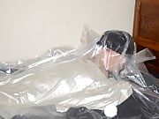 Nov 2 2023 - VacPacked in my PVC mask face shield latex trenchcoat latex tuxedo and PVC aprons