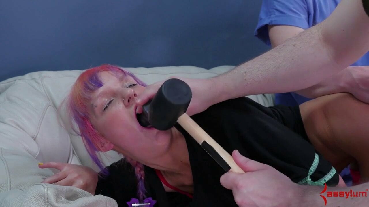 Teen hammered by dildo and domme’s hard dick