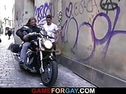Hot looking biker is seduced by a gay  