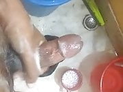 Indian guy wanking big soapy cock
