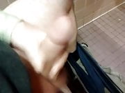 Stroking my fat cock at Canada Place washroom