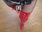 Crossdresser CD walking in high heels