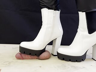 White Dangerous Heeled Boots Crushing and Trampling Slave&#039;s Cock - 3 POV, CBT