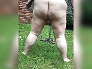 Naked housewife in the yard that big ass
