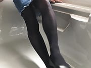 Modelling My Black Stockings in a (dry) Tub