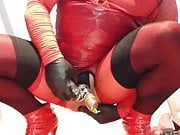 Sissy Red and Black she plays ass fuck with her toys