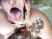 Dripping Chocolate Mess on Fat Tits and Belly