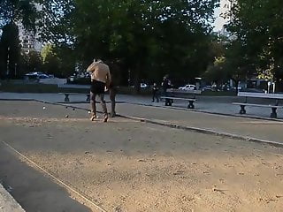  sexy girls in Shortest miniskirt playing petanque 