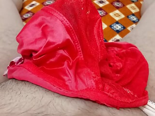 Relax and enjoy the girl&#039;s former employer&#039;s red and silky soft panties