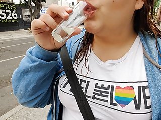 My whore likes to drink my cum in public after using her throat as a vagina