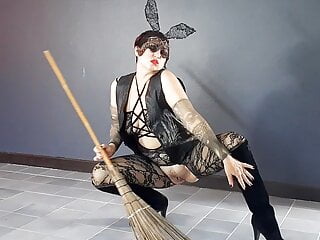 Halloween 2021 Witch In Black Sexy Suit Black Playboy Bunny...