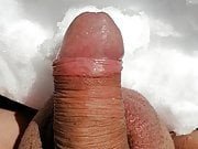 Rubbing Balls And Cock In The Snow