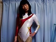 crossdress in metallickwhite leotard