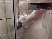 Creamy masturbation in the shower by my milf date