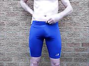 Piss, wank and cum in lycra outdoors for sexycouple500