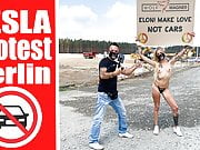 Nude protest in front of Tesla Gigafactory Berlin, Pornshoot