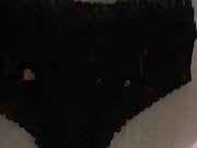 Cumming in my gf black lollipop panties 