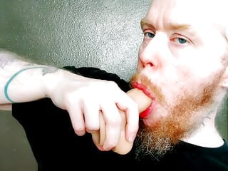 Trans Man Drooling, Gagging,  Moaning, Wet and Dripping, Dildo Sucking Slut