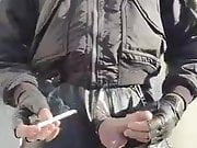 Smoking and wanking in Leather 