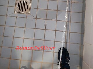 Master Ramon pisses horny in the shower.  very hot