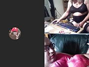 pink sissy red lips and 4 girls haveing fun on skype