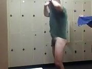 Bald daddy stripping at gym