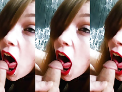 Submisive Red Lipstick Fantasy and Deepthroat Blowjob